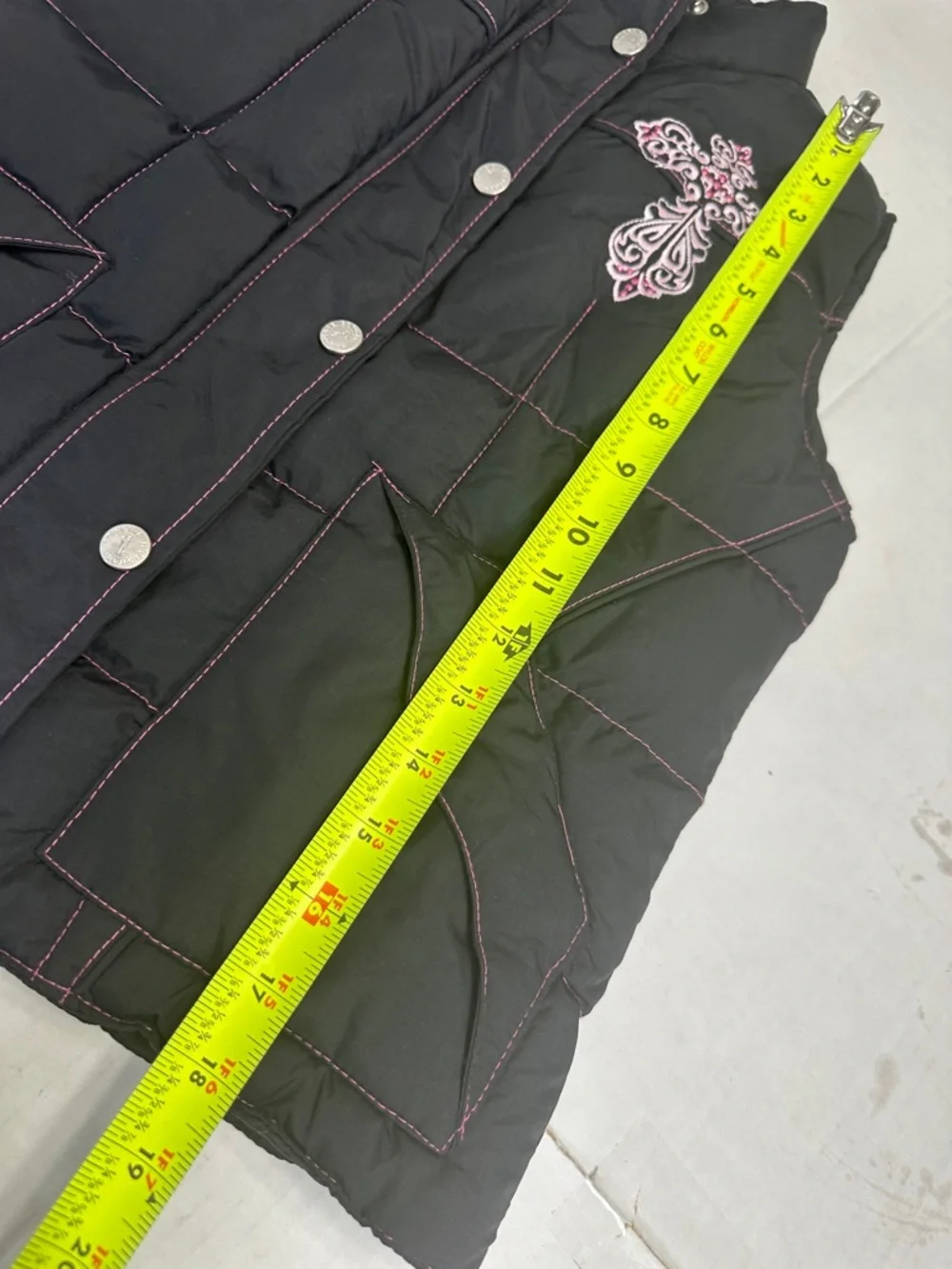 Cowgirl Hardware Black Pink Puffer Vest Full‎ Zip Snap Button Youth Girls Medium